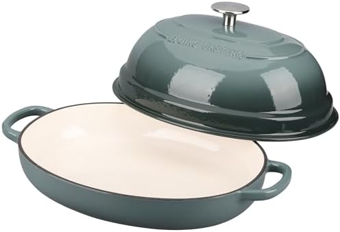 EDGING CASTING Enameled Oval Cast Iron Dutch Oven Pot with Lid, Bread Dutch Oven for Sourdough Bread Baking, Dutch Oven Bread, Bread Oven, 6QT, Slateblue