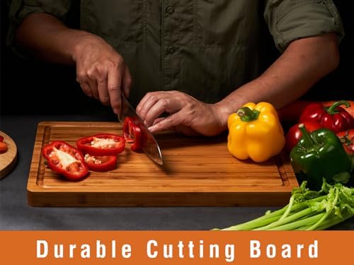 Allsum Bamboo Cutting Boards for Kitchen, 1" Extra Thick Wood Butcher Block, Heavy Duty Wooden Chopping Block, Charcuterie Boards & Cheese Platter