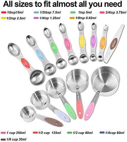 EDELIN Measuring Cups and Magnetic Measuring Spoons Set, Stainless Steel 5 Cups and 7 Spoons (Multi-colour)