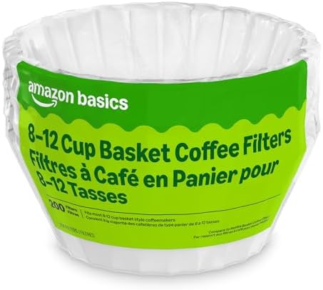 Amazon Basics Basket Coffee Filters for 8-12 Cup Coffee Makers, White, 200 Count, Packaging May Vary