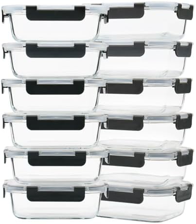 GULFLIN 12 Pack 22oz Glass Meal Prep Containers with Lids, Lunch Containers
