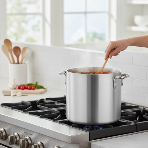 TrueCraftware- 20 qt. Heavy-Duty Aluminum Stock Pot with Riveted Handle 6mm Thickness-Multipurpose Pot Cookware Large Stockpot For Cooking Simmering Soup Stock Home Kitchen