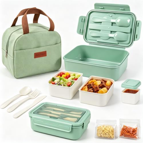 Bento Box 1100ml Lunch Container with Bag & Utensils & 2 Storage Bags Green