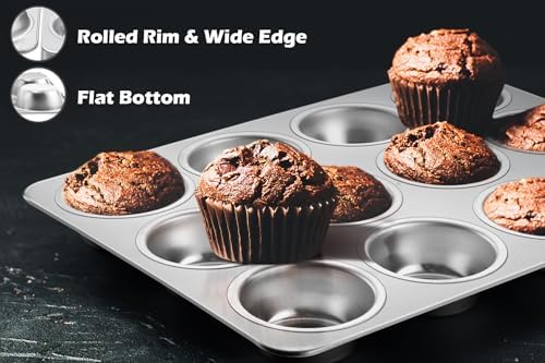 Leonyo Non-Toxic Stainless Steel Muffin Pan Metal Cupcake Pan 12 Cup