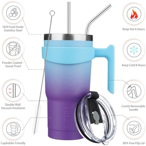 BJPKPK 20 oz Tumbler with Handle & Straw, Insulated Stainless Steel Mug