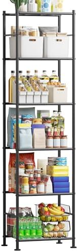 Sakugi 6-Tier Metal Storage Shelves Adjustable Feet, 18"x12"x70", Black