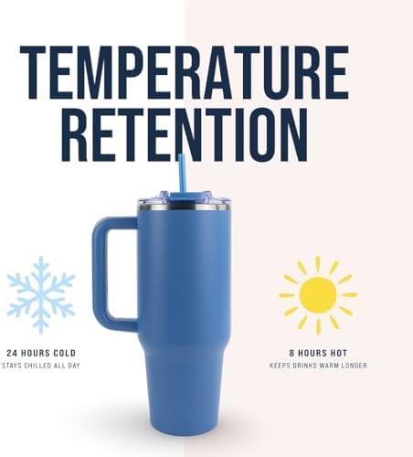 Hogg Big Swig 40oz Tumbler with Handle and Straw - Steel Blue, 40 oz Tumbler, Insulated Cup with Handle, 40oz Water Bottle with Straw, Thermal Cups, Leak Proof Lid, Travel Mugs, Stainless Steel