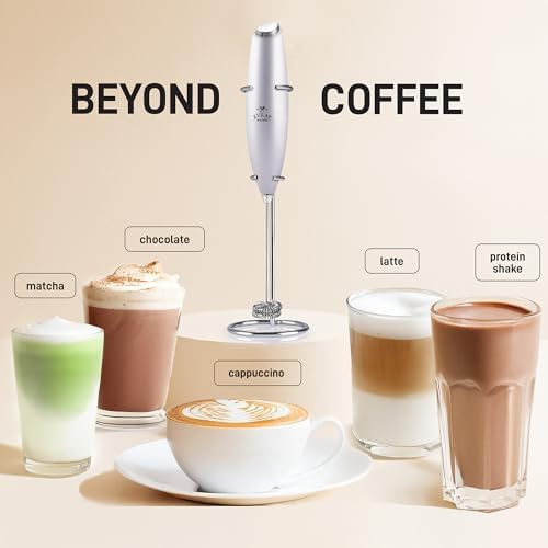 Zulay Kitchen Powerful Milk Frother Wand With Duracell Batteries - Ultra Fast Handheld Drink Mixer - Electric Whisk Foam Maker for Coffee, Lattes, Cappuccino & Matcha - Double Whisk - Silver