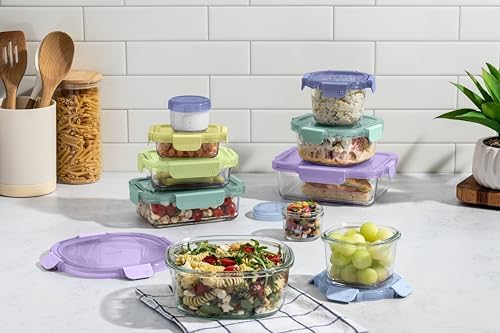 Ello Color Lock 20pc Glass Food Storage Containers with Lids, Purple Rain