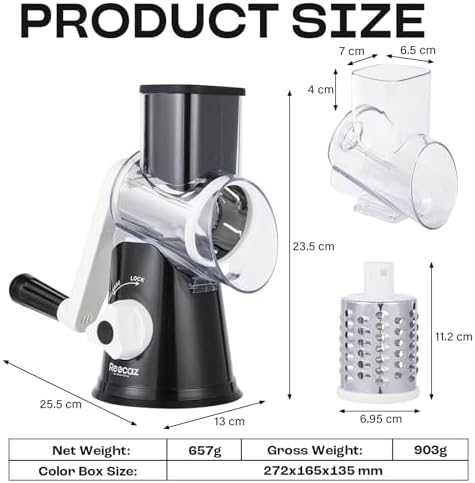 Rotary Cheese Grater Hand Crank - Cheese Shredder Hand Crank with Handle