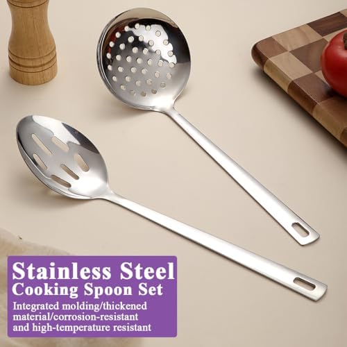 Berglander Slotted Spoons for Straining 2 pcs 13", Stainless Steel Kitchen Spider Strainer Skimmer Ladle for Straining Pasta/Cooking/Frying, Metal Kitchen Utensils Pasta Spoon