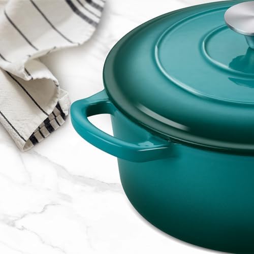 3-Quart Small Enameled Cast Iron Dutch Oven Pot with Lid, Lake Green
