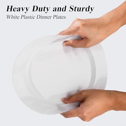 Bestluck 100PCS White Plastic Dinner Plates 10inch for 100 Guests