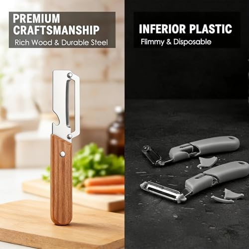 NEW Premium Vegetable Peeler with Wooden Handle and Bottle Opener: 2-in-1 Stainless Steel Kitchen Tool for Fruit Apple Potato Pumpkin Papaya (1Pcs)