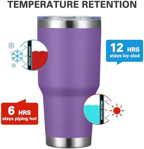 MEWAY 30oz Insulated Tumbler With Lids and Straws,Stainless Steel Double Vacuum Coffee Tumbler Cup, Brush, Durable Powder Coated Coffee Cup for Cold & Hot Drinks, Office, Travel(Purple,8 PACK)