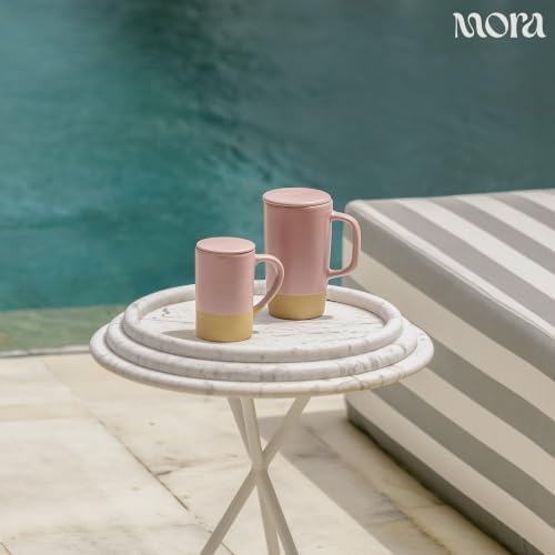 MORA Ceramics Large Tea Mug with Loose Leaf Infuser and Ceramic Lid, 18 oz, Portable, Microwave, Dishwasher Safe, Tall Coffee Cup - Rustic Matte Ceramic Glaze, Modern Herbal Tea Strainer, Dawn