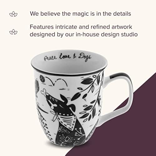 Karma Gifts 16 oz Black and White Boho Mug Dog - Cute Coffee and Tea Mug - Ceramic Coffee Mugs for Women and Men