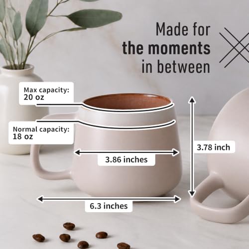 Ava Nord Large Stoneware Ceramic Coffee Mugs Set of 2 | 20 oz | Rose Sand
