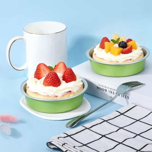 Beasea Mini Pie Tart Pans, 100 Pack 7.3oz 215ml Disposable Baking Cups Only, 4" Mini Ramekin No Lids Aluminum Foil Ramekins Cupcake Baking Tart Tin Pan for Cheesecake Pie - Matcha Green