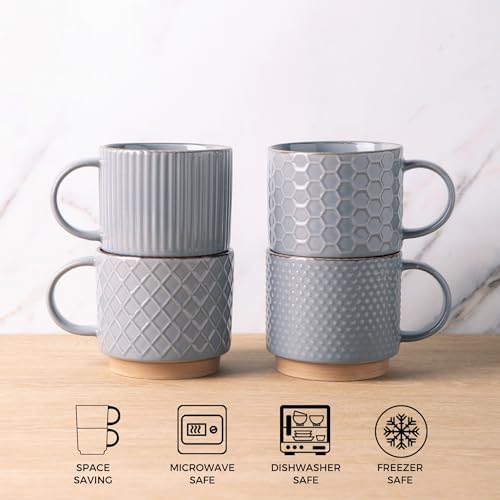 GBhome 15 OZ Stackable Coffee Mugs Set of 4, Ceramic Coffee Cups Set