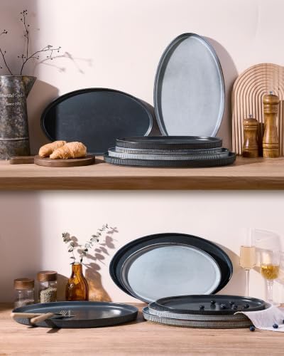 famiware Large Serving Platters Set of 3 Sizes - Oval, Matte Dark Charcoal