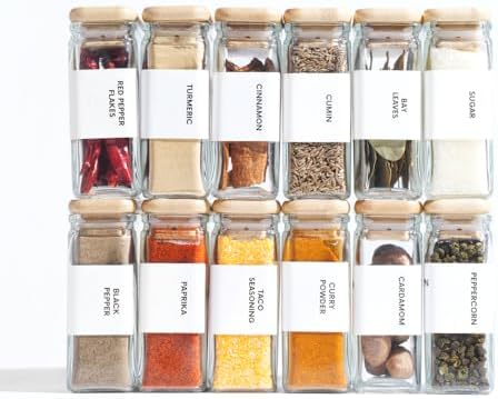 APT 1101 Glass Storage Jars with Bamboo Lid, glass canisters with airtight lids, Clear jars with lids for Spice, Cookie, Candy, Tea, Coffee Bean and Rice (White, 4oz, set of 12)