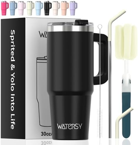 30 oz Tumbler with Handle,Tumbler with Lid and Straw,Double Wall Insulated Cup Stainless Steel Travel Mug(Cold for 34 Hours),Water Bottle for Iced Tea,Coffee,Cold Beverages(Black)