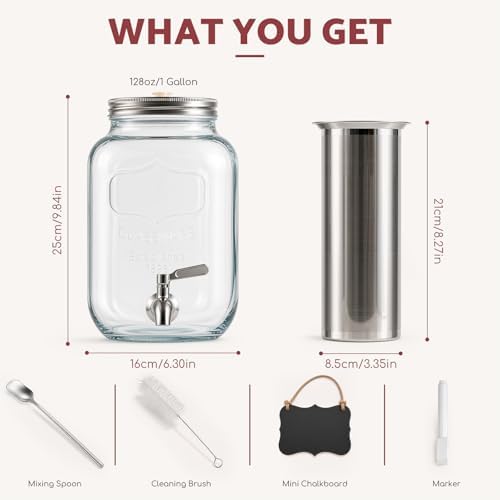 JunVpic Cold Brew Coffee Maker, 128 oz/1 Gallon Glass Pitcher