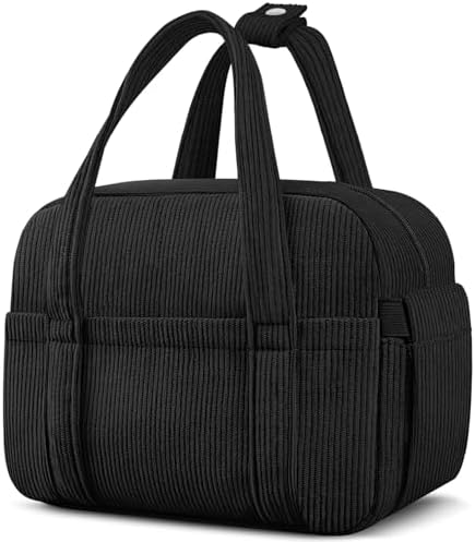 KUBYA Corduroy Lunch Box Lunch Bag for Women Men, Cute Strawberry Small Insulated Reusable Work Leakproof Simple Lunch Boxes Tote Bag Adults Cooler Bag