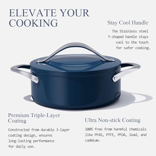 CookinCraze Ceramic Dutch Oven with Lid, 4.5 QT Nonstick Pot for Baking