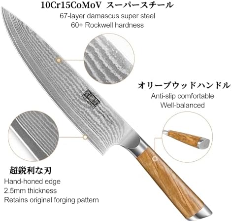 HOSHANHO Damascus Kitchen Knife Set 3PCS, Sharp Chef/Santoku/Fruit Knives
