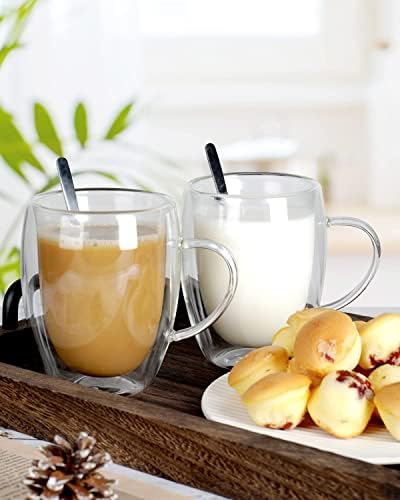 LIBWYS 4 Pack Double Walled Coffee Cups Glasses Mug 12oz Borosilicate Glass