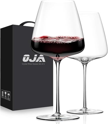 OJA Wine Glasses Set, Crystal Hand Blown Red Wine Glass Set of 2, 23 oz