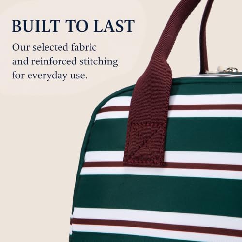 LOVELYWIND Lunch Box for Women, Insulated Lunch Bag, Green Striped Tote