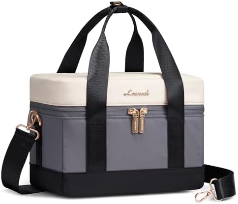 LOVEVOOK Insulated Lunch Bag for Women - Cute Lunch Box Cooler for Work, Picnic, and Beach, Grey-beige-black