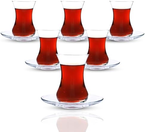 Turkish Tea Glass Set of 6 with Saucers, Arabic Moroccan Tea Cup Set