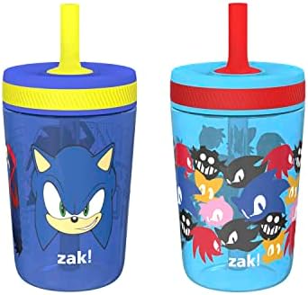 Zak Designs Sonic the Hedgehog Kelso Toddler Cups For Travel or At Home, 15oz 2-Pack Durable Plastic Sippy Cups With Leak-Proof Design is Perfect For Kids (Sonic)