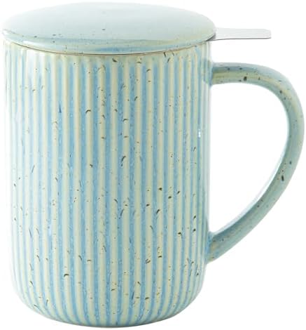Yundu 15.5oz/470ml Flambe Blue Ceramics Teacups with Infuser and Lid, Loose Leaf Tea Cup