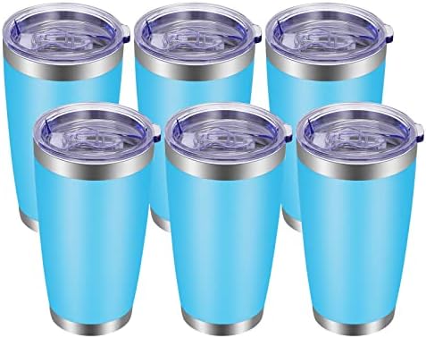 VEGOND 20oz Tumbler with Lid and Straw Stainless Steel Tumbler Cup Bulk Vacuum Insulated Double Wall Travel Coffee Mug Powder Coated Coffee Cup, Sky Blue, 6 Pack