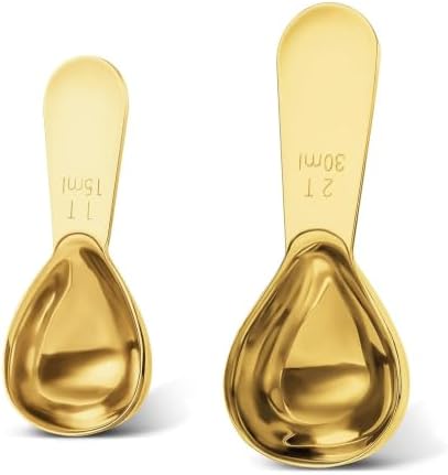 2 Pack Gold Coffee Scoop Set, 1 & 2 Tbsp Stainless Steel for Coffee Bar