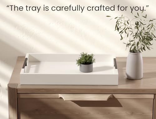 Fibogollo Bamboo Serving Trays with Metal Handles,Large(White)