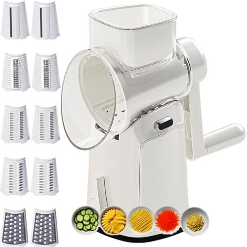 RULA Rotary Cheese Grater Hand Crank Vegetable Chopper Slicer Set, Fruit Cutter Veggie Shredder Food Dicer Chopping Cooking for Nuts Onion Tomato Potato Salad Garlic Cucumber Carrot and Cabbage