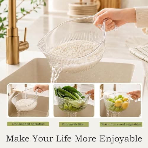 2-In-1 Rice Washing Strainer Bowl, Food‑Grade Plastic with Ergonomic Handle