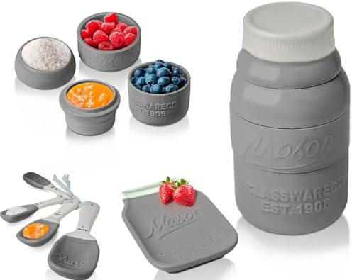 Comfify Gray Mason Jar Measuring Set – 4 Cups, 4 Spoons, Spoon Rest