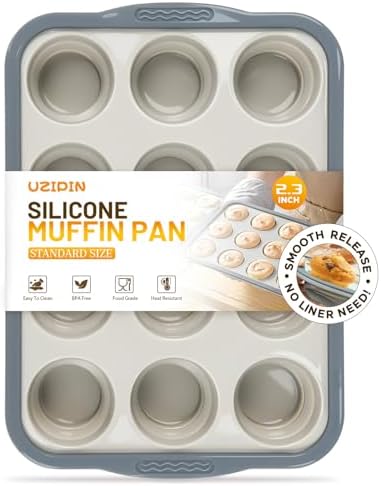 Silicone Muffin Pan, 12 Cups Non-Stick Cupcake Pan, Food-Grade BPA-Free Muffin Tin, Oven-Safe 450 °F, Reinforced Steel Frame, Easy-Grab Handles, Quick-Release 2.3" Baking Molds for Mini Treats