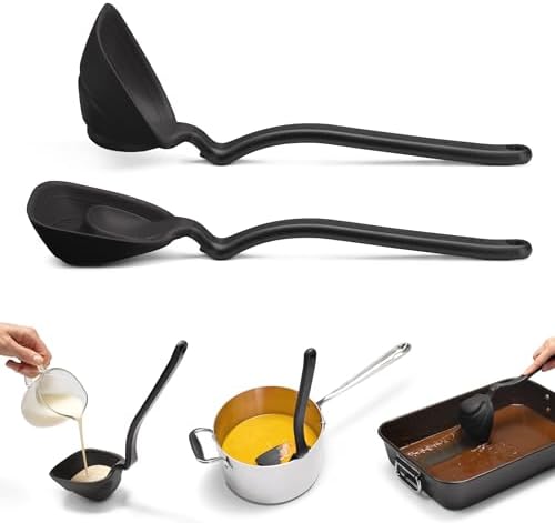 Dreamfarm Fladle Fold-Flat, Space-Saving Serving & Cooking Ladle Measures up to 1/2 Cup with Silicone Scraping Squeegee-Tip - 12" Black