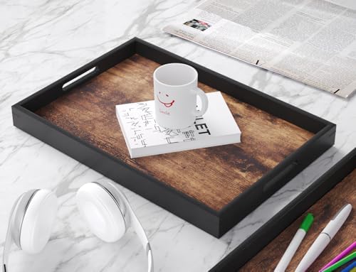 Fibogollo Set of 2 Wooden Serving Trays with Handles for Coffee Table