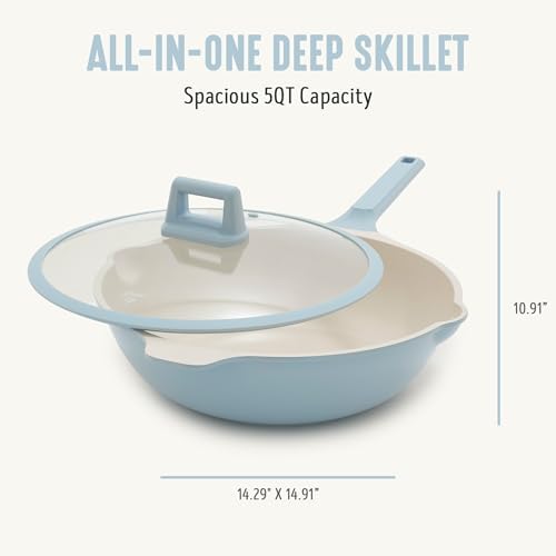 GreenLife Nonstick 12” (5QT) All in One Deep Skillet Wok with Lid, PFAS-Free Non-Toxic Ceramic Multi-Purpose Pan, Induction, All Stovetop, Egg, Stir Fry, Saute, Stay Cool Handle, Blue Haze