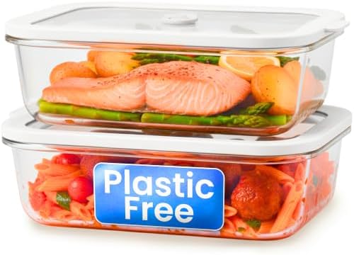 Non-Toxic Glass Food Containers with Lids, 2-Pack, 50 oz, Airtight, Gray