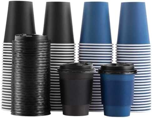 SIUQ 100 Pack 10 oz Coffee Cups with Lids, Disposable Hot Paper Coffee Cups
